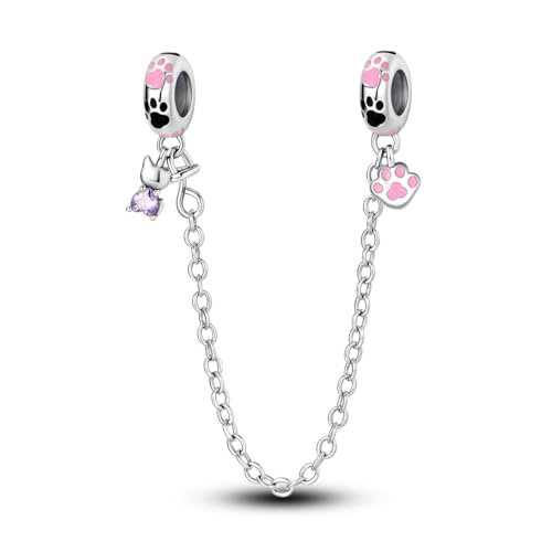 MULA 925 Sterling Silber Sicherheitskette für Charms Armbänder Dangle Anhänger Perlen Cute Cat Schmuck Charm für Frauen von MULA