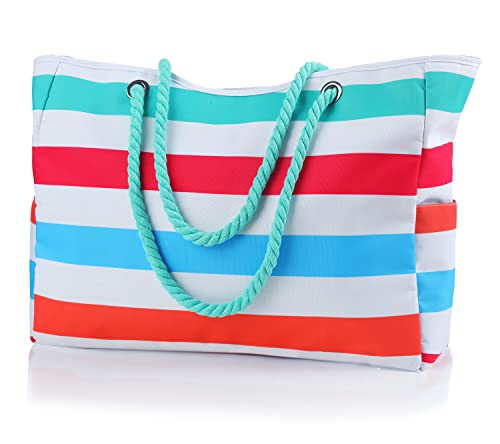 Strandtasche, wasserdichte Strandtaschen für Frauen mit Reißverschluss Sommer Strand Tote Taschen Reisetasche für Frauen Overnight Umhängetasche für Pool Strand,Grünverlauf,XL von MULTIONS