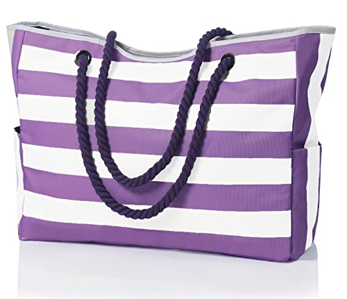 Strandtaschen für Frauen mit Reißverschluss Sommer Strand Tote Taschen Reisetasche für Frauen Overnight Umhängetasche für Pool Strand,Lila,XL von MULTIONS