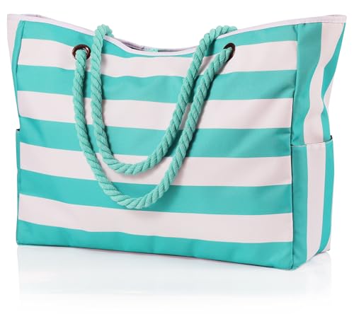 Strandtasche, wasserdichte Strandtaschen für Frauen mit Reißverschluss Sommer Strand Tote Taschen Reisetasche für Frauen Overnight Umhängetasche für Pool Strand,grün, XL von MULTIONS