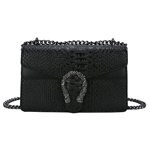 Umhängetaschen für Damen, Schultertasche, Schlangenmuster, PU-Leder, Geldbörse mit verstellbarem breitem Riemen und Kette, modische Kuriertaschen, Schwarz , Medium von MULTIONS