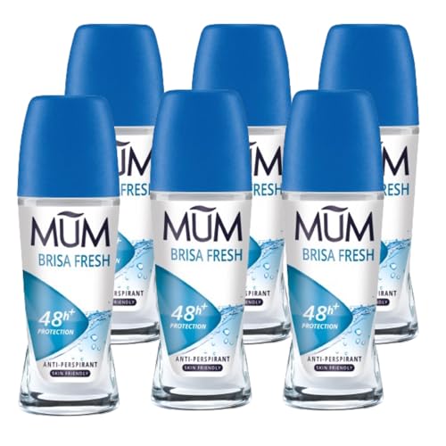 Mum Brisa Fresh Roll On Deo | 48 Stunden Plus Schutz | Anti-Transpirant | Vegan | Nachhaltige Glasflasche | Alkoholfreies Damen Herren Deo | Fresh Breeze Duft | 50 ml | 6 Stück von MUM