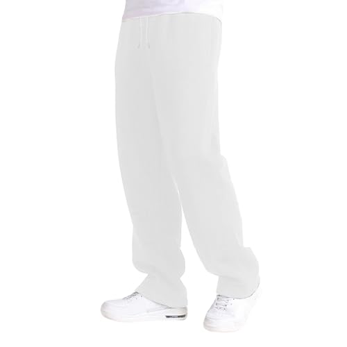 Jogginghose Herren Breite Baggy Sporthose Herren Cargo Hose Lang Baumwolle Freizeithose Elastische Taille Trainingshose Sport Hosen Casual Männer Jogger Laufhose Modern Sweatpants mit (White, M) von MUMEOMU