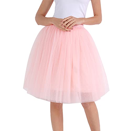 Karneval Kostüm Damen 80er Puffy Tüllrock Tüll Petticoat Tüllrock Damen Unterrock Tütü Rock Hohe Taille Elastische Petticoat Tüllrock Party Rockabilly Tüll Rock Midirock (Rose Gold, XXL) von MUMEOMU