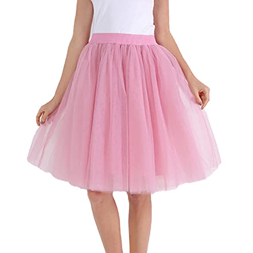 Karneval Kostüm Damen 80er Puffy Tüllrock Tüll Petticoat Tüllrock Damen Unterrock Tütü Rock Hohe Taille Elastische Petticoat Tüllrock Party Rockabilly Tüll Rock Midirock (Watermelon Red, L) von MUMEOMU