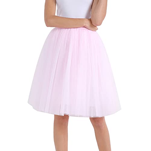 Karneval Kostüm Damen 80er Puffy Tüllrock Tüll Petticoat Tüllrock Damen Unterrock Tütü Rock Hohe Taille Elastische Petticoat Tüllrock Party Rockabilly Tüll Rock Midirock Faschingskostüme (Pink, XXL) von MUMEOMU