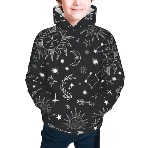 MUMICO Jungen Mädchen Mode Hoodies Sweatshirts Sterne Kometen Cuns Mond Konstellation Langarm Kapuzen-Sweatshirt mit Taschen, mehrfarbig, 18 Jahre von MUMICO