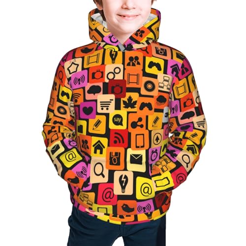 MUMICO Langarm Hoodie für Jungen Mädchen, Social Media Icons Kapuzen-Sweatshirts Jugend Pullover mit Tasche, mehrfarbig, 18 Jahre von MUMICO