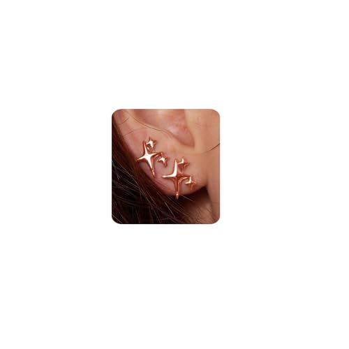 MUMREUES Ohrringe Rosegold 14 Karat Vergoldet Stern Statement Ohrringe Damen Stecker Hypoallergen Wasserfest Minimalist Schmuck Geschenke von MUMREUES
