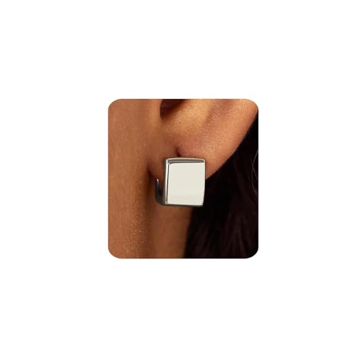 MUMREUES Ohrringe Silber Creolen Weißgold Quadrat Ohrringe Damen Stecker Hypoallergen Wasserfest Minimalistische Schmuck Geschenke von MUMREUES