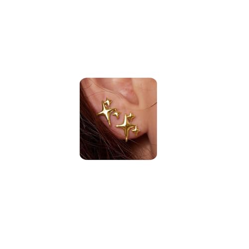 MUMREUES Ohrringe Gold 14 Karat Vergoldet Stern Ohrringe Damen Stecker Hypoallergen Wasserfest Minimalist Schmuck Geschenke von MUMREUES