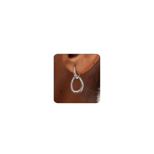 MUMREUES Ohrringe Silber Creolen Hängend Weißgold Statement Ohrringe Damen Huggie Stecker mit Zirkonia Hypoallergen Wasserfest Minimalistische Schmuck Geschenke von MUMREUES