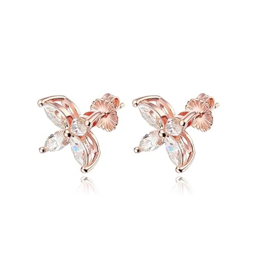 MUMUYOP Die Halskette der Frauen, 3 * 6 mm 1,2 Karat geschnittene volle Moissanit-Halskette for Damen S925 Silberschmuck (Color : Rose Earrings_OneSize) von MUMUYOP