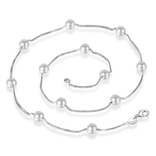 MUMUYOP Die Halskette der Frauen, 925 Silber Perlenkette Schlüsselbein Halskette for Frauen Hochzeit S925 Schmuck von MUMUYOP