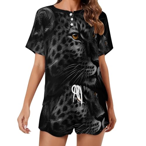 MUMUYOP Leopard Pyjama Für Damen Kurzarm Nachtwäsche Pjs Sets Kurz Schlafanzug Hausanzug von MUMUYOP