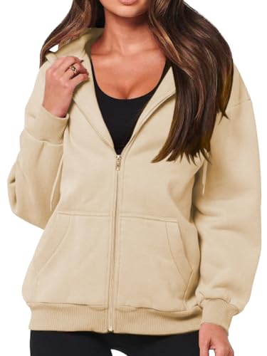 MUMZUGI Damen Sweatjacke Hoodie Jacken Kapuzenpullover Casual Kapuzenjacke, N-Beige M von MUMZUGI