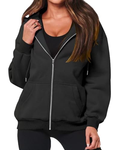 MUMZUGI Damen Sweatjacke Hoodie Jacken Kapuzenpullover Casual Kapuzenjacke, N-Schwarz L von MUMZUGI