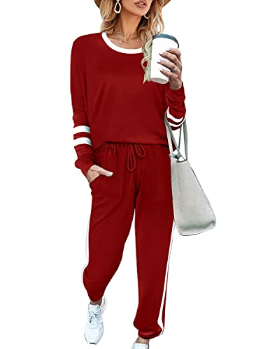 MUMZUGI Damen Trainingsanzug Jogginganzug Sets Lange Ärmel Freizeitkleidung Sportswear Casual Activewear, Rot S von MUMZUGI