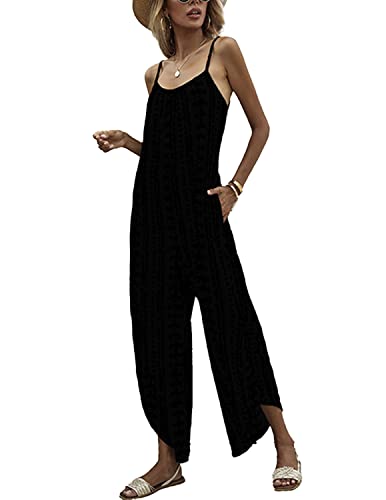 MUMZUGI Jumpsuits Damen Sommer Overall Playsuit Casual Lose Lange Romper Ärmellos, Schwarz XL von MUMZUGI