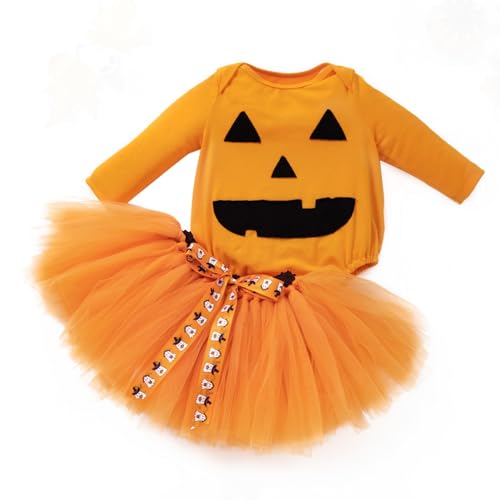MUMZUGI Neugeborenes Baby Mädchen Kleidung Outfits Halloween Lange Ärmel Baby Outfit Sets Halloween, Orange Kürbis 0-3 Monate von MUMZUGI