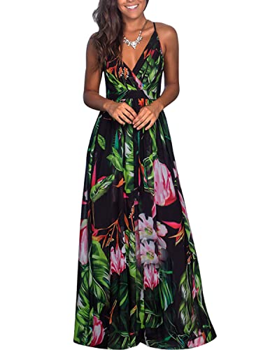 MUMZUGI Sommerkleid Damen Maxi Boho-Kleid Ärmelloses Strandkleid Damen Sommer Cocktailkleid Elegant Blumen, Grün S von MUMZUGI