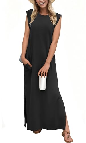 MUMZUGI Sommerkleid ohne Ärmel für Damen Maxi Kleider Elegant Sommerkleider Ärmellos Freizeit Kleid, Schwarz XXL von MUMZUGI
