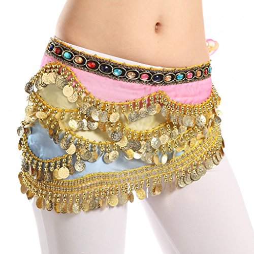 Bauchtanz Hüfttuch Gürtel Damen Bauchtanz Kostüm Hüfttuch mit Münzen Gürtel Röcke (Regenbogen) von MUNAFIE