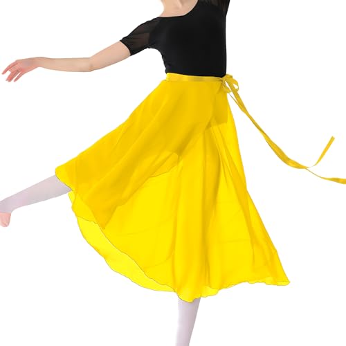 MUNAFIE Ballett Rock Damen Chiffon Wickelrock Ballett Tanz Röcke für Damen und Mädchen Gelbs von MUNAFIE
