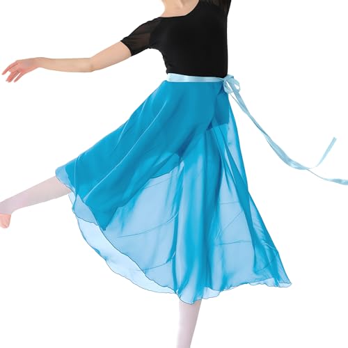 MUNAFIE Ballett Rock Damen Chiffon Wickelrock Ballett Kleidung Tanz Röcke für Mädchen Hellblau von MUNAFIE