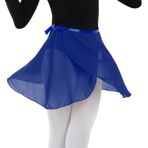 MUNAFIE Ballettkleidung Damen Ballett Rock Verstellbare Taille Krawatten Chiffon Wickelrock Tanz Röcke für Damen und Mädchen Dunkelblau von MUNAFIE