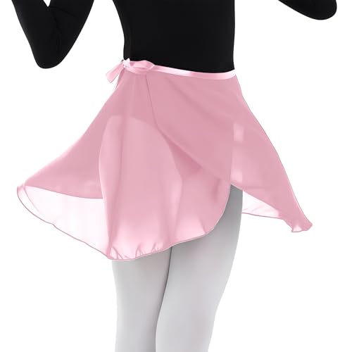 MUNAFIE Ballettkleidung Damen Ballett Rock Verstellbare Taille Krawatten Chiffon Wickelrock Tanz Röcke für Damen und Mädchen Rosa von MUNAFIE
