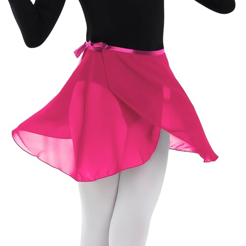 MUNAFIE Ballettkleidung Damen Ballett Rock Verstellbare Taille Krawatten Chiffon Wickelrock Tanz Röcke für Damen und Mädchen Rosenrot von MUNAFIE