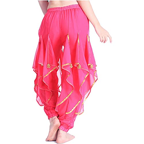 MUNAFIE Bauchtanz Hose, Tanzhosen für Damen, Bauchtanz Kostüm Damen Dunkelrosa von MUNAFIE