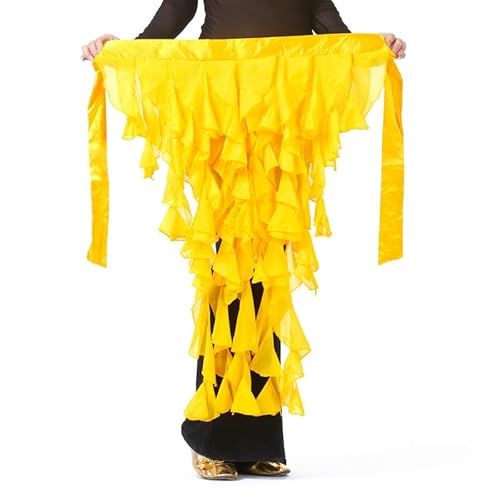 MUNAFIE Damen Bauchtanz Hüfttuch Gürtel Fransen Wellen Röcke Bauchtanz Rock Kostüm Gelb von MUNAFIE
