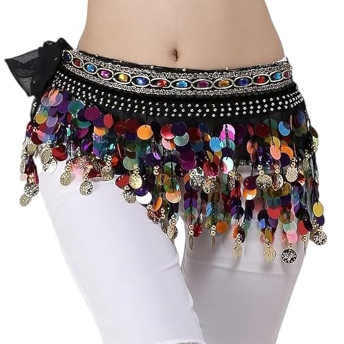MUNAFIE Edelsteine Bauchtanz Hüfttuch Kostüm Damen Gürtel Tuch Mit Münzen Mehrfarbig von MUNAFIE