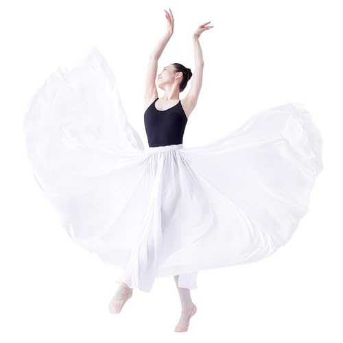 Bauchtanz Kostüm Maxi Rock Damen Mädchen Festival Tanz Elegant Chiffon Lang Rock Weiß von MUNAFIE