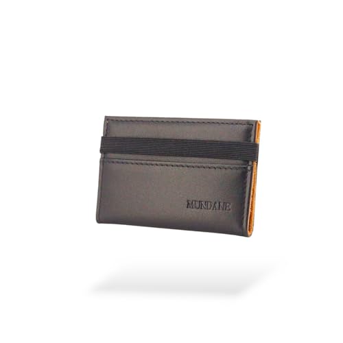 MUNDANE Genuine Leather Mini Wallet, Premium Modern Slim Card Holder with Pull Tab, Storage Capacity for up to 10 Cards, Compartment for banknotes, Minimalist with RFID Protection and Gift Box, Black von MUNDANE
