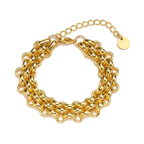 MUNIGSMUR Vergoldetes Gliederarmband mit Zirkonia für Frauen, trendige, verstellbare, einfache Kettenarmbänder, zierlicher Schmuck, Geschenk für Frauen, Chunky Chain, Messing, Kein Edelstein MUNIGSMUR Vergoldetes Gliederarmband mit Zirkonia für Frauen, trendige, verstellbare, einfache Kettenarmbänder, zierlicher Schmuck, Geschenk für Frauen, Chunky Chain, Messing, Kein Edelstein von MUNIGSMUR