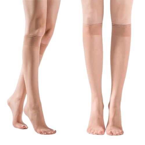 MUNSKT 12 Paar Damen Nylon Kniestrümpfe Kniehohe Pop-Socken, Nylonstrümpfe Damen,Nylon Socken,Hautfarben von MUNSKT