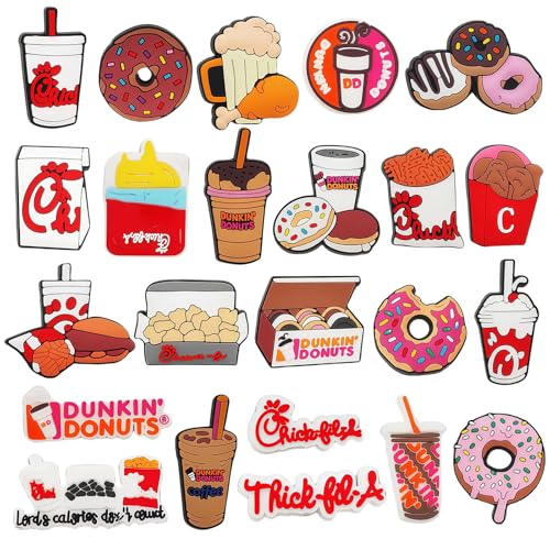 MUNSKT 23 Stück Crocs Anstecker, Lebensmittel Thema Croc Charms, Rutschfeste Schuh-Zubehör für Kinder & Erwachsene von MUNSKT