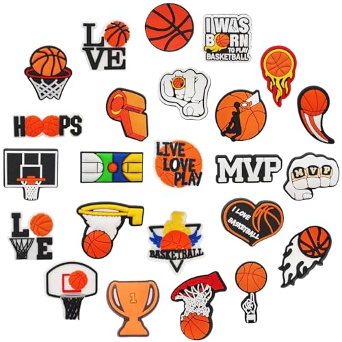 MUNSKT 24 Stück Basketball Crocs Anstecker, Sport-Thema Croc Charms, Rutschfeste Schuh-Zubehör für Kinder & Erwachsene von MUNSKT