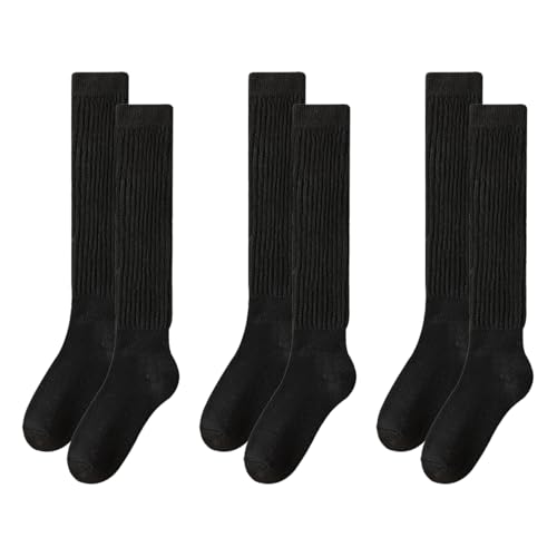 MUNSKT 3 Paar Damen Slouch Socken, extra lange Scrunch Kniestrümpfe Neuheit Baumwolle Stricksocken Herbst Winter Stiefel Socken für Frauen Mädchen, Schwarz + Schwarz + Schwarz, Einheitsgröße von MUNSKT