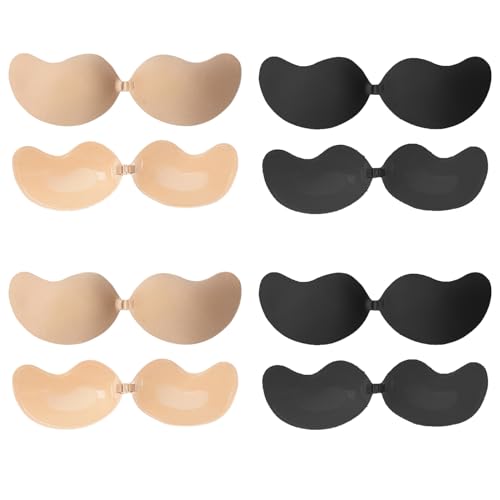MUNSKT 4 Paar Push Up Unsichtbarer BH für Frauen, Wiederverwendbarer Rückenfreier BH Atmungsaktiv & Hautfreundlich Klebriger BH Damen Trägerloser Push Up BH für Abendkleid Party Hochzeit Strand, von MUNSKT
