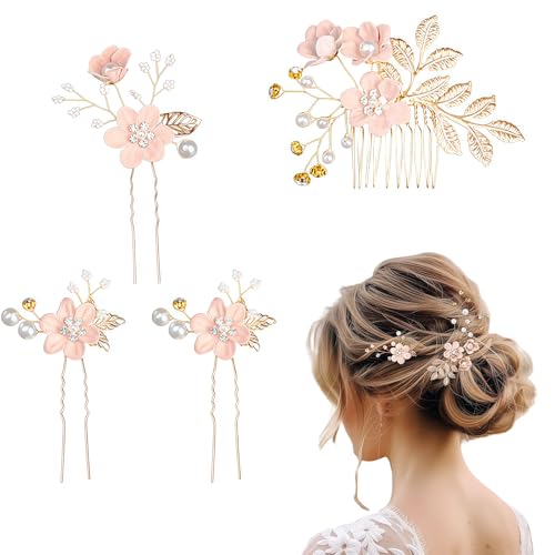 MUNSKT 4PCS Strass Haarnadel Für Mhochzeit,Brautschmuck,Blumen Haarschmuck Für Mädchen Und Frauen von MUNSKT