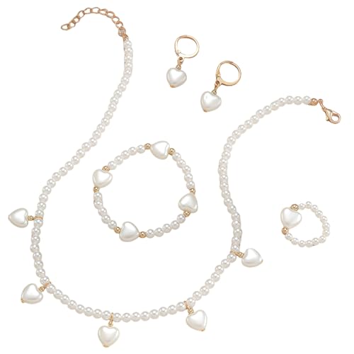 MUNSKT 5 Stück Liebevoll Schmuck Set für Mädchen Kinderschmuck Enthalten Schmucksets Halskette Ringe Armbänder Ohrring für Party Dress Up Geburtstaggeschenk von MUNSKT