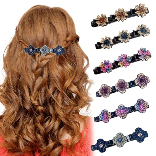 MUNSKT 6 Stück glitzernde Kristallstein-Haarspangen, geflochtene Strass-Haarspangen für Damen, elegante Haarstyling-Clips, glänzende Strass-Haarspange, leicht geflochtene Haarspangen, Haarbänder von MUNSKT