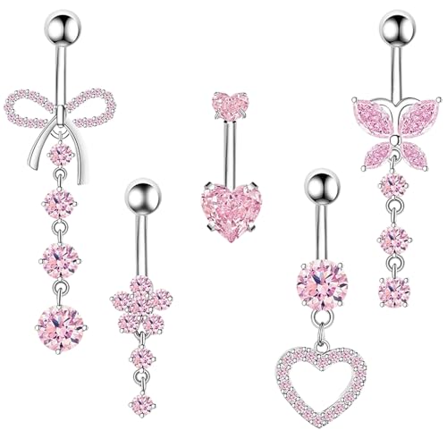 MUNSKT Bauchnabelpiercing,5 Stück Bauchnabelpiercing Chirurgenstahl,Belly Piercing,Herz Schmetterling Baumeln,Piercingschmuck für Frauen Mädchen MUNSKT Bauchnabelpiercing,5 Stück Bauchnabelpiercing Chirurgenstahl,Belly Piercing,Herz Schmetterling Baumeln,Piercingschmuck für Frauen Mädchen von MUNSKT