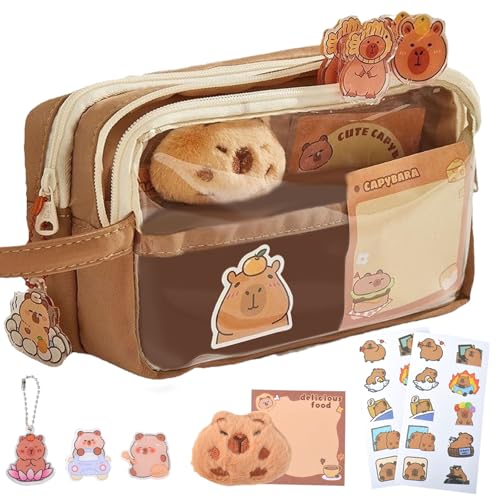 MUNSKT Capybara Federmäppchen, Transparentes Capybara-Federmäppchen mit großem Fassungsvermögen und vielseitigem Design, Khaki, Unisex von MUNSKT