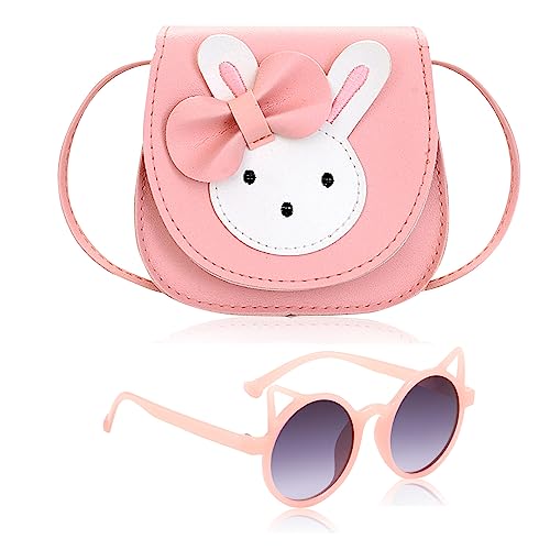 MUNSKT Mädchen Handtaschen mit Hasenohren Sonnenbrille, PU Leder Nette Kaninchen Mini Crossbody Tasche mit verstellbarem Riemen für Vorschulkinder Kleinkinder Baby Mädchen von MUNSKT