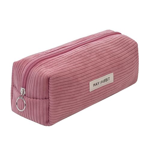 MUNSKT Mäppchen Cord-Stoff Federmäppchen Mädchen Schlamppermäppchen Cord Portable Federtasche Federmäppchen Milchig Rosa für Mädchen Teenager Rosa von MUNSKT